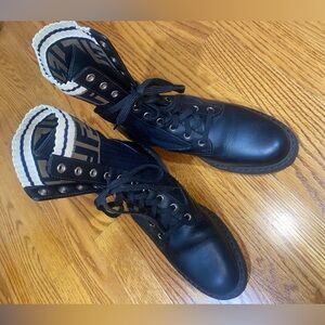Fendi Rockoko Leather & Knit Combat Boots